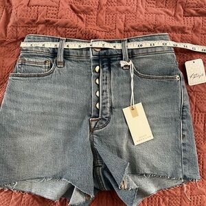 Good American Light Wash High-Rise Button-Front Denim Shorts